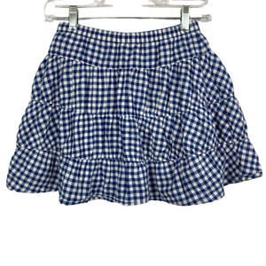 Lands End Kids Skort Girls Sz 7 Blue Cotton Gingham Tiered‎ Mini Skirt Skirt